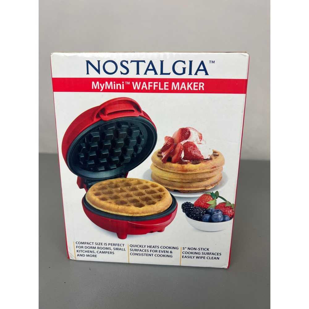 Nostalgia MyMini Waffle Maker Red Compact 5 Inch Non-Stick Electric MWF5RD NEW